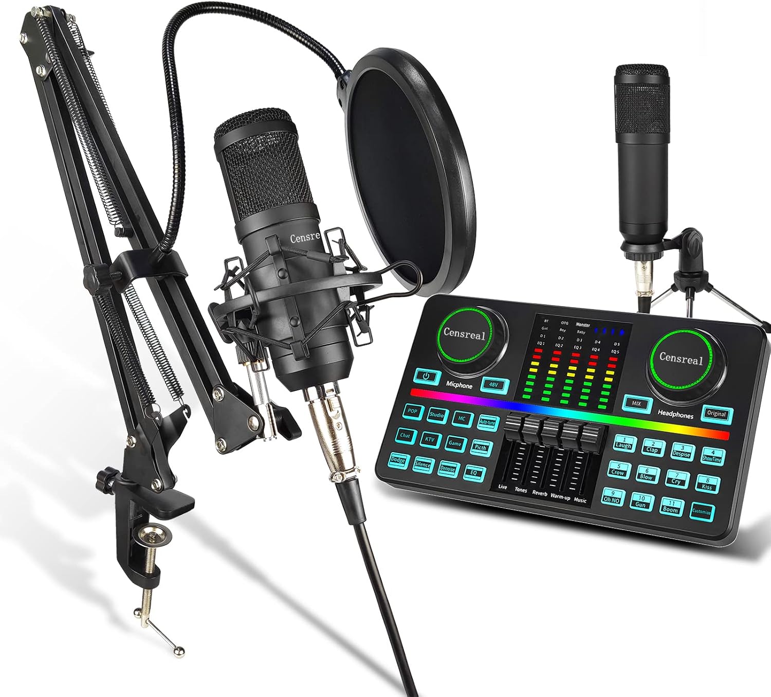 DJ Mixer, ALL-IN-ONE Podcast Equipment Bundle Music Recording Production Studio with Condenser Microphone 3.5mm for Live Streaming,Compatible with PC
