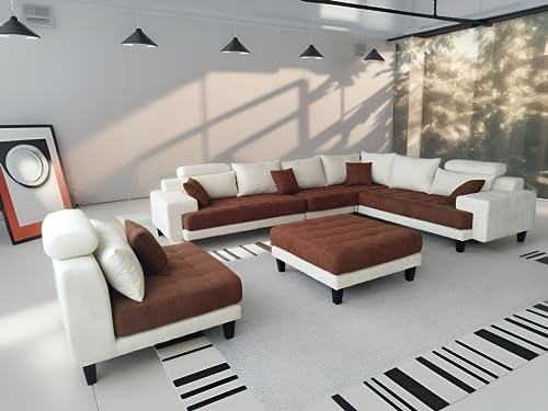 Stendmar Large 5-PieceL shape Living Room/Family Room Reversible Contemporary High Back Support Grey Microfiber Fabric Sectional Couch Sofa Set