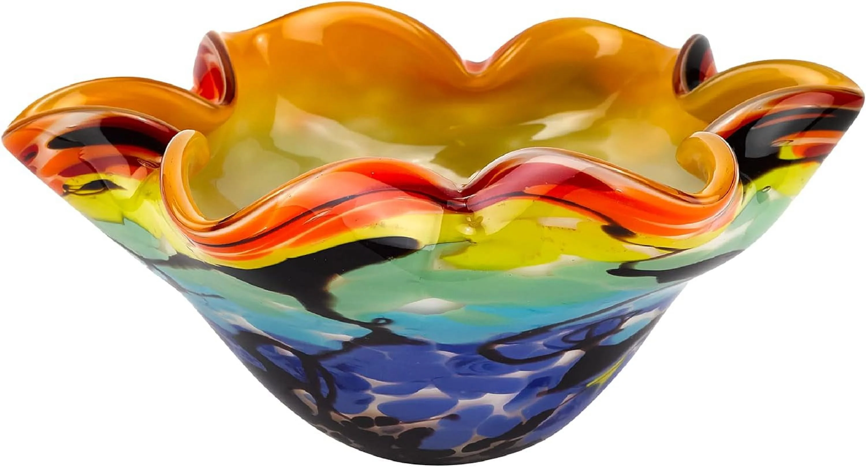 Allura Bowl - Murano- Rainbow Art Glass - Murano- Art Glass Bowl Centerpiece - 8” Mouth-Blown Glass Bowl - Decor Bowl Centerpiece Home Decor Accent