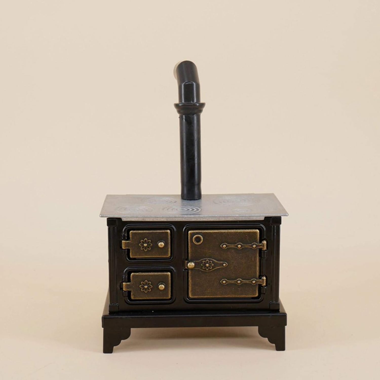 Miniature Kitchen Furniture Old Fashioned Black Range Cooker Stove, 1:12 Dollhouse Mini Furniture Iron Stove Long Chimney Model Toy Landscape Decor