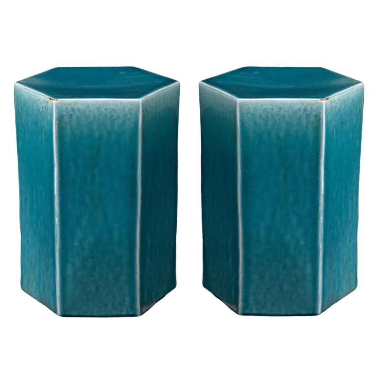 Home Square Small Transitional Ceramic Side Table in Azure Blue - Set of 2