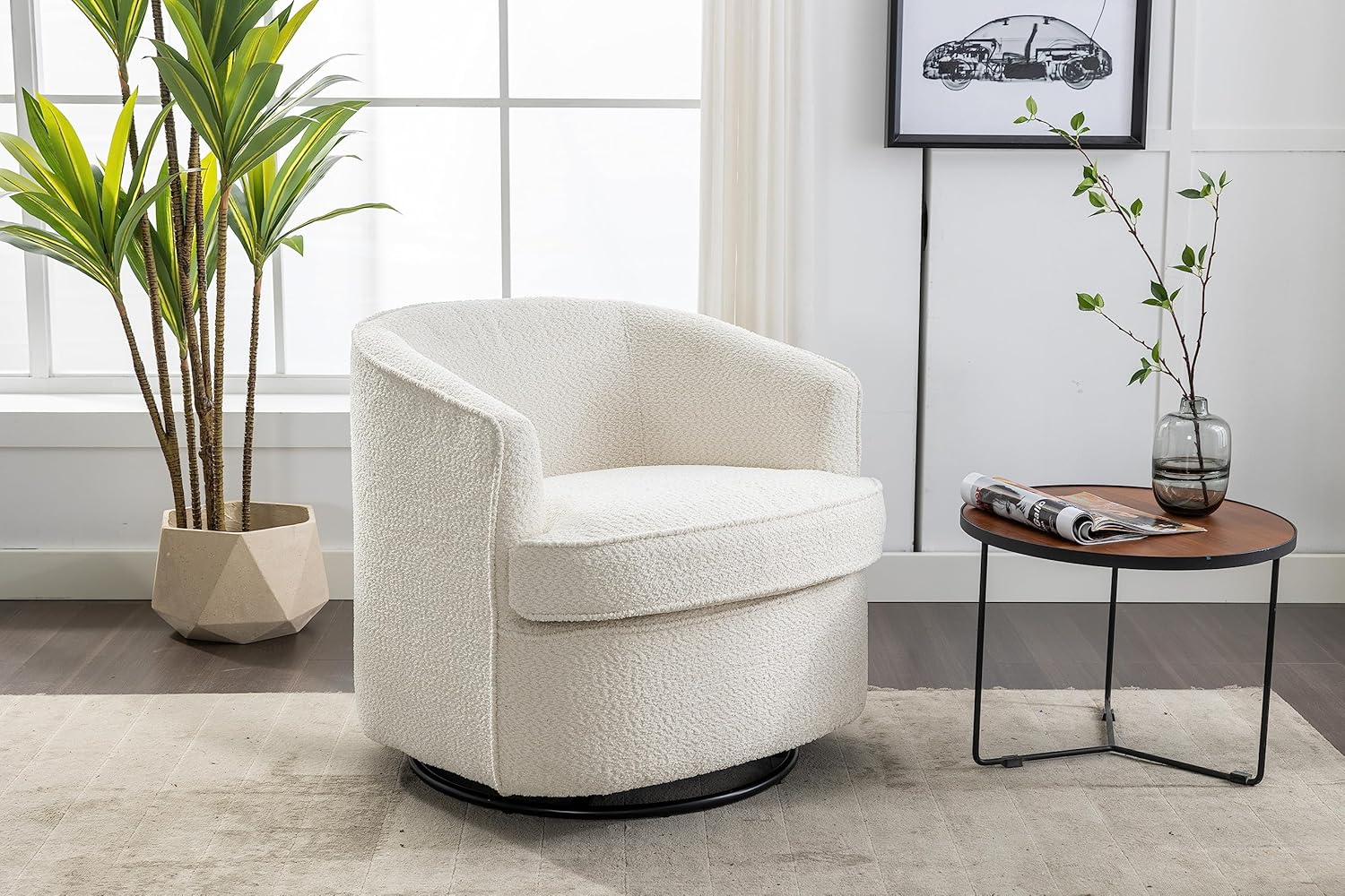 Swivel Barrel Chair, Comfy Round Accent Sofa Chair for Living Room, 360 Degree Swivel Barrel Club Chair, Leisure Arm Chair for Nursery, Hotel