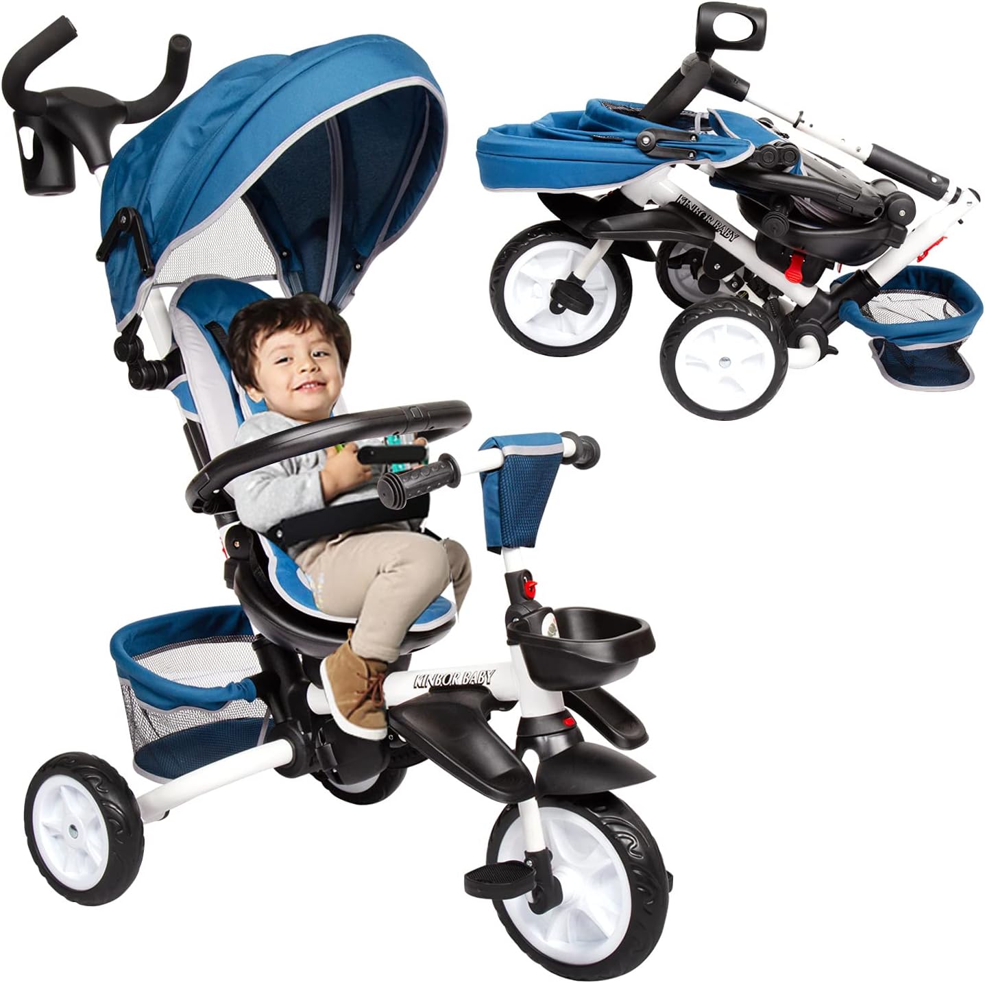 6-in-1 Baby Tricycle Stroller - Kids Tricycle Stroller Bike for Toddlers Foldable with Adjustable Push Handle, Removable Canopy