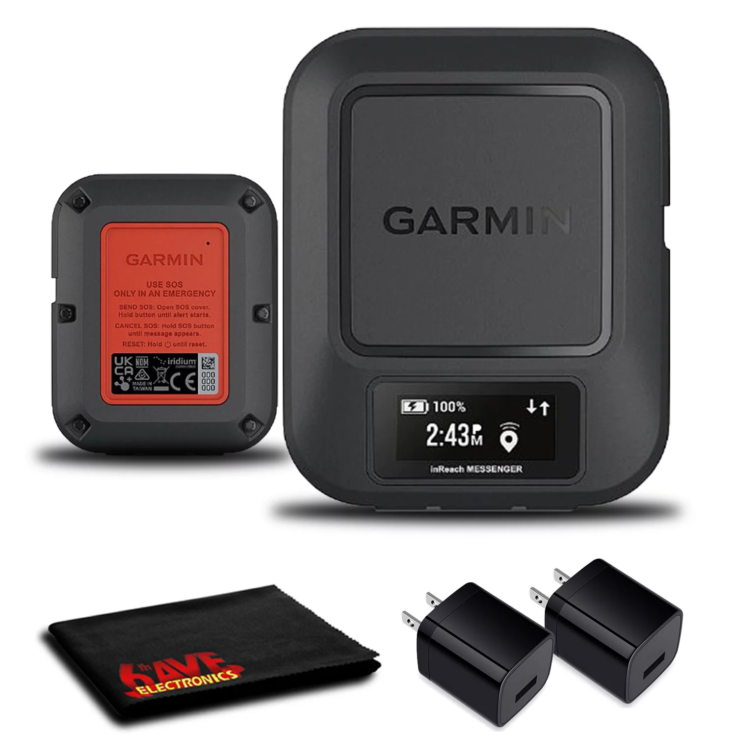 Garmin inReach Messenger GPS with Two USB Wall Adapters and 6Ave Cleaning Cloth - Radiant Selections