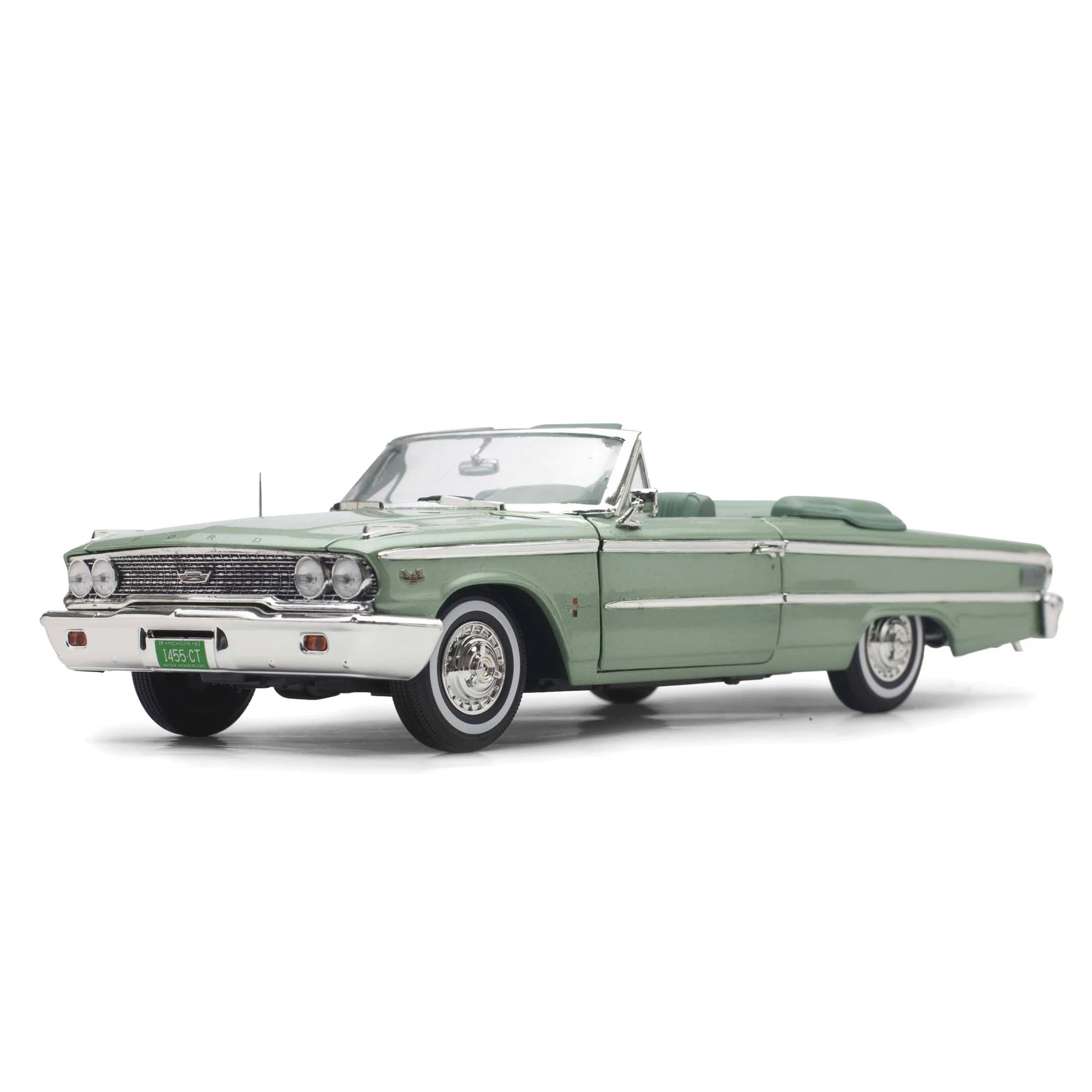 1963 Ford Galaxie 500 XL Open Convertible Silver Moss Green 1/18 Diecast Model Car by Sunstar