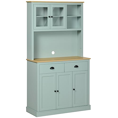HOMCOM 71" Freestanding Pantry, Kitchen Buffet with Hutch, Modern Storage Cabinet, Microwave Cabinet with Drawers, Glass Doors