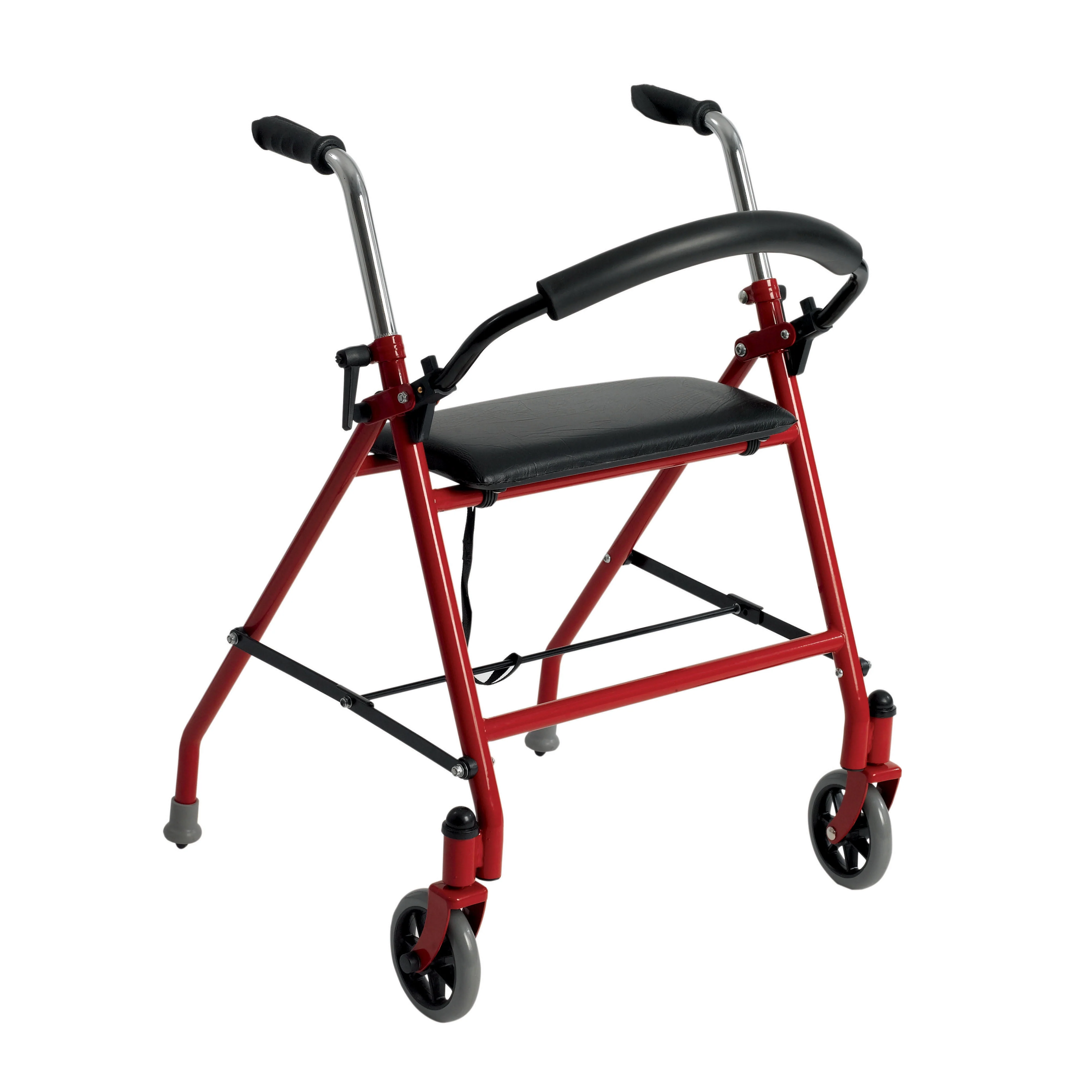 drive Aluminum Red Dual Release Folding Walker with Wheels and Seat Adjustable Height up to 300 lbs 29 to 38 H