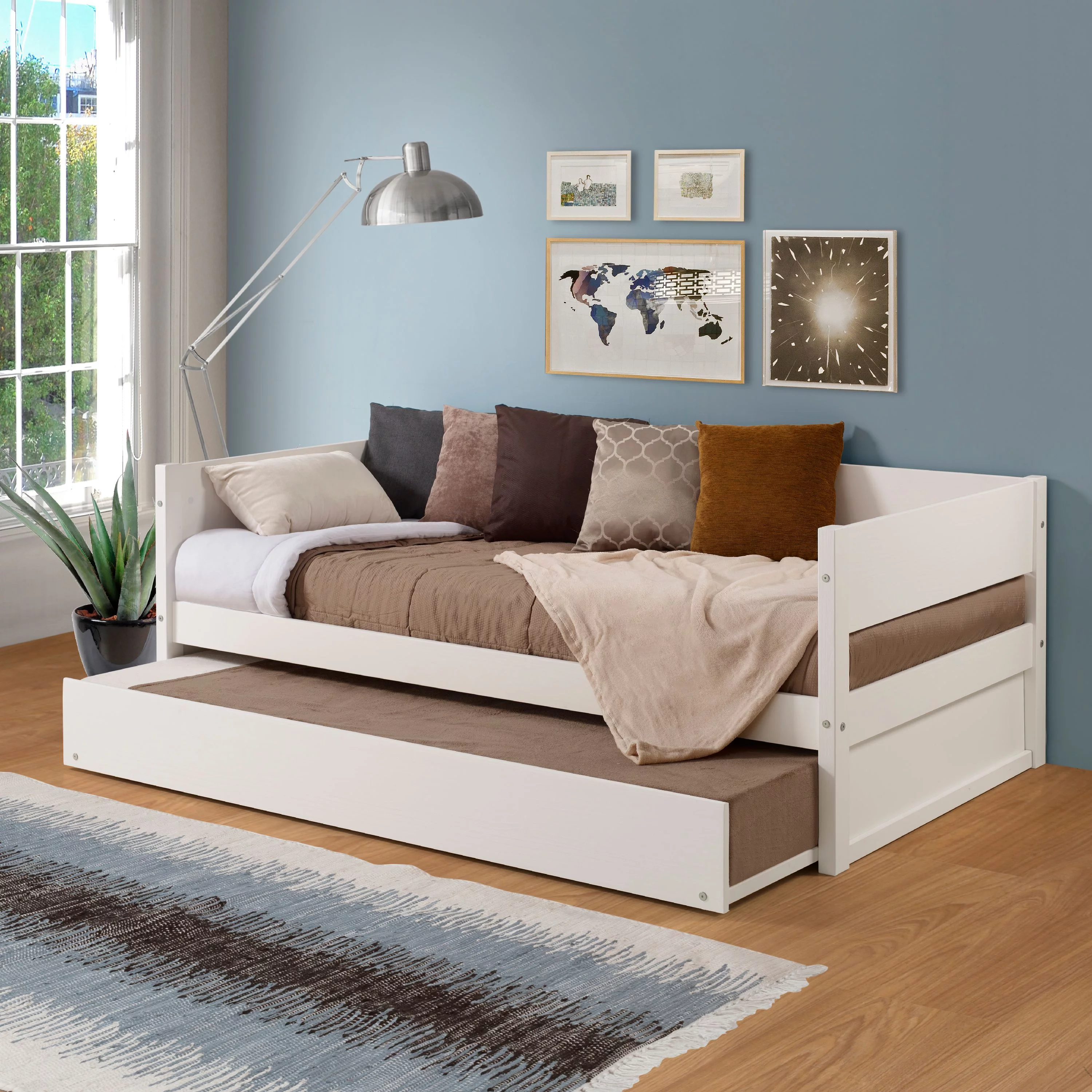 Concord Wood Panel Twin Size Daybed with Twin Trundle - White Finish