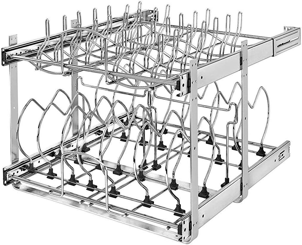 Rev-A-Shelf 5CW2-2122-CR 21-Inch 2-Tier Wire Pull Out Kitchen Cabinet Organizer for Pots, Pans, and Lid Cookware, Chrome