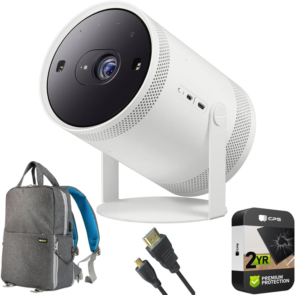 Samsung SP-LFF3CLAXXZA The Freestyle Projector 2nd Gen with Gaming Hub Bundle with Backpack for Mirrorless and DSLR Cameras + 6 Feet Micro-HDMI to