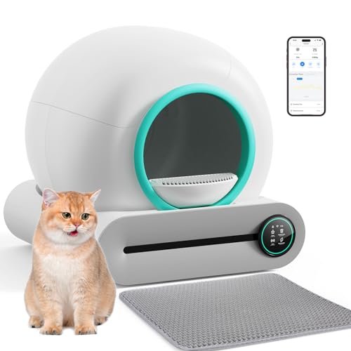 Self Cleaning Cat Litter Box, Automatic Cat Litter Box with Mat & Liners, 65L+9L Large Capacity Self Cleaning Litter Box