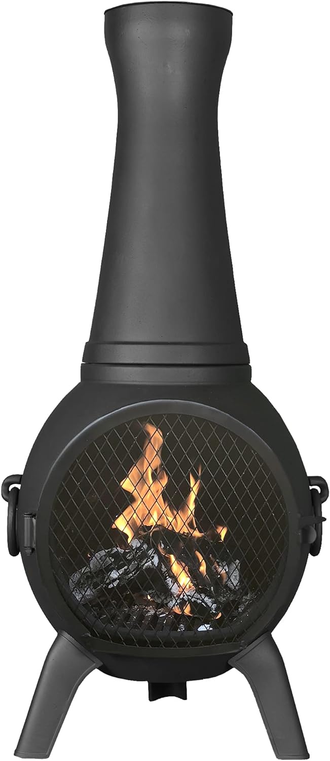 The Blue Rooster Co. Prairie FIRE Outdoor Wood Burning 44" Chiminea Fireplace, Rust Free Cast Aluminum Deck or Patio Firepit