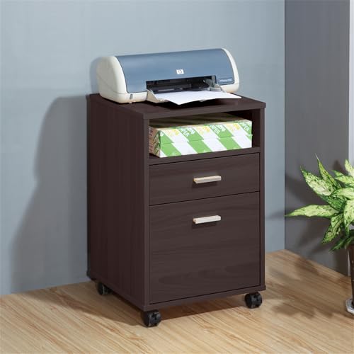 2 Drawer Wood Vertical File Cabinet with 4 Wheel an Open Compartment Mobile Versatile Filing Organization Storage Cabinets Under Desk Office for Home
