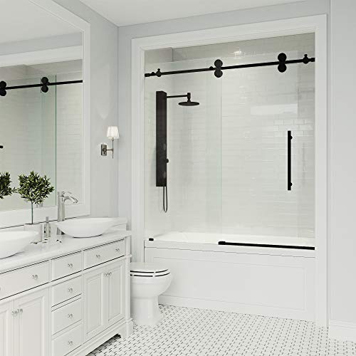 VIGO Adjustable 56-60 in. W x 65.5 in. H Elan Frameless Sliding Rectangle Tub Door with Clear Tempered Glass and Stainless Steel Hardware in Matte