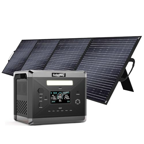 SolarPlay 2400W Portable Power Station, 2160Wh Large Capacity Solar Generator with 200W Solar Panel, BMS Emergency Power Station for Home Backup