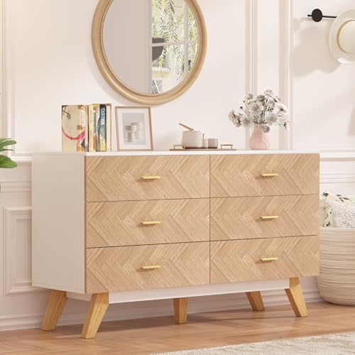 6 Drawer Dresser for Bedroom, Rustic Brown Wooden Double Dresser, Wide Dressers & Chests of Drawers, Large Storage Organizer Cabinet for Hallway
