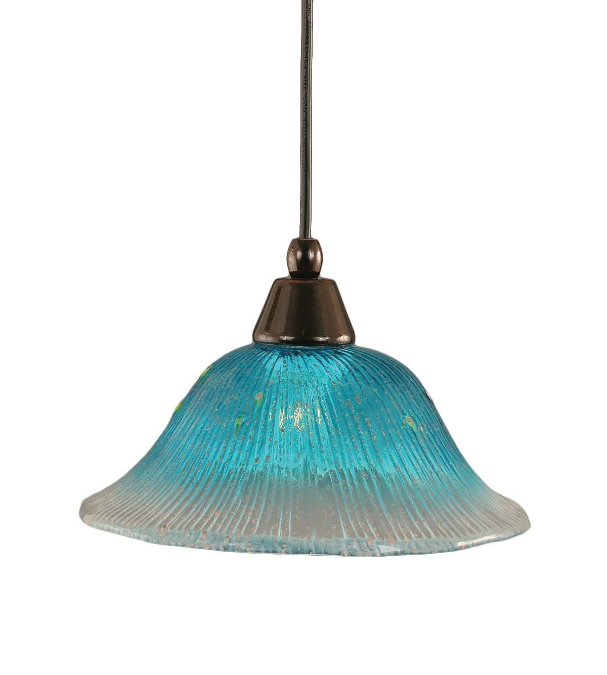 Toltec Lighting 22-BC-438 Cord Mini-Pendant Light Black Copper Finish with Teal Crystal Glass, 10-Inch - Megean