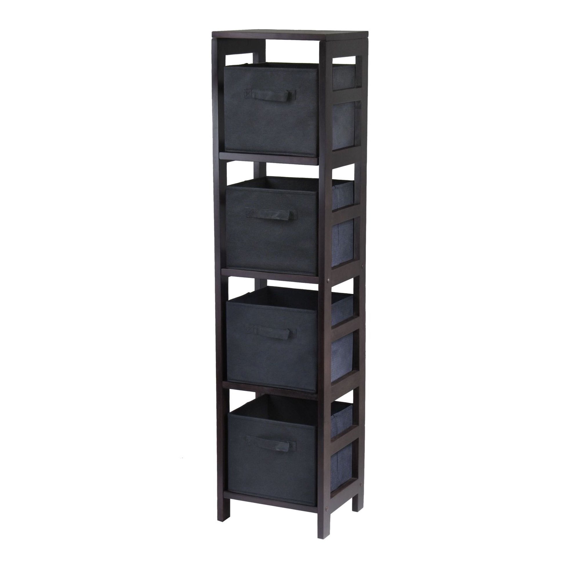4-Section N Storage Shelf with 4 Foldable Black Fabric Baskets