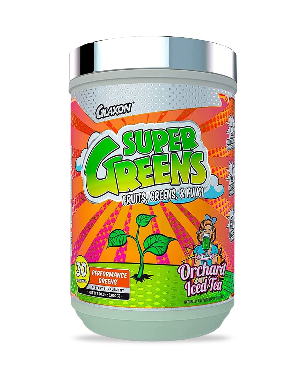 Glaxon Super Greens Performance Greens Formula | Great Tasting Fruits | Greens & Fungi Antioxidant & Digestive Support | Decrease Inflammation | 30