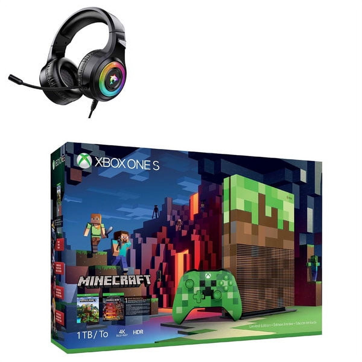 Pre-Owned Microsoft 23C-00001 Xbox One S Minecraft Limited Edition 1TB Gaming Console Included BOLT AXTION Bundle (Refurbished: Like New)