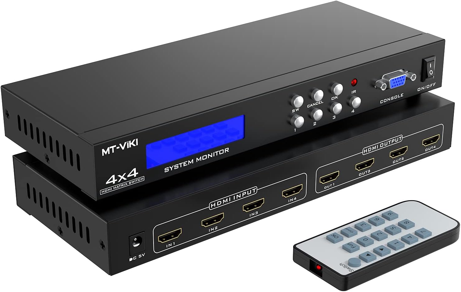 MT-VIKI 4x4 HDMI Matrix Switch 4 in 4 Out 4K@30Hz Rack Mount Switcher & Splitter Support 4Kx2K@30HZ, EDID, RS232