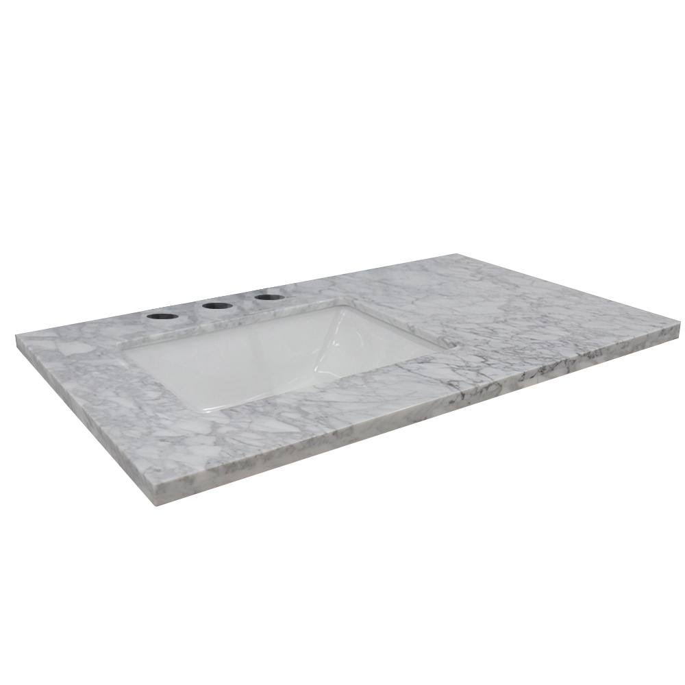 Bellaterra Home 37 in. W x 22 in. D x 2 in. H White Carrara Vanity Top with Left Side Rectangular Sink