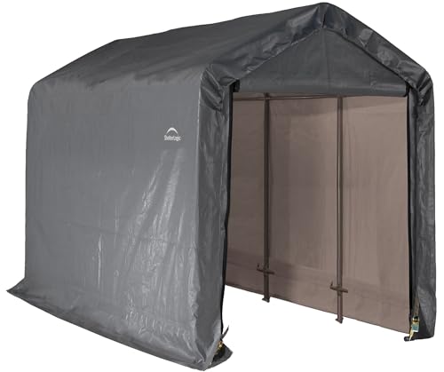 ShelterLogic 10' x 10' Shed-in-a-Box All Season Steel Metal Round Roof Outdoor Storage Shed with Waterproof Cover and Heavy Duty Reusable Auger