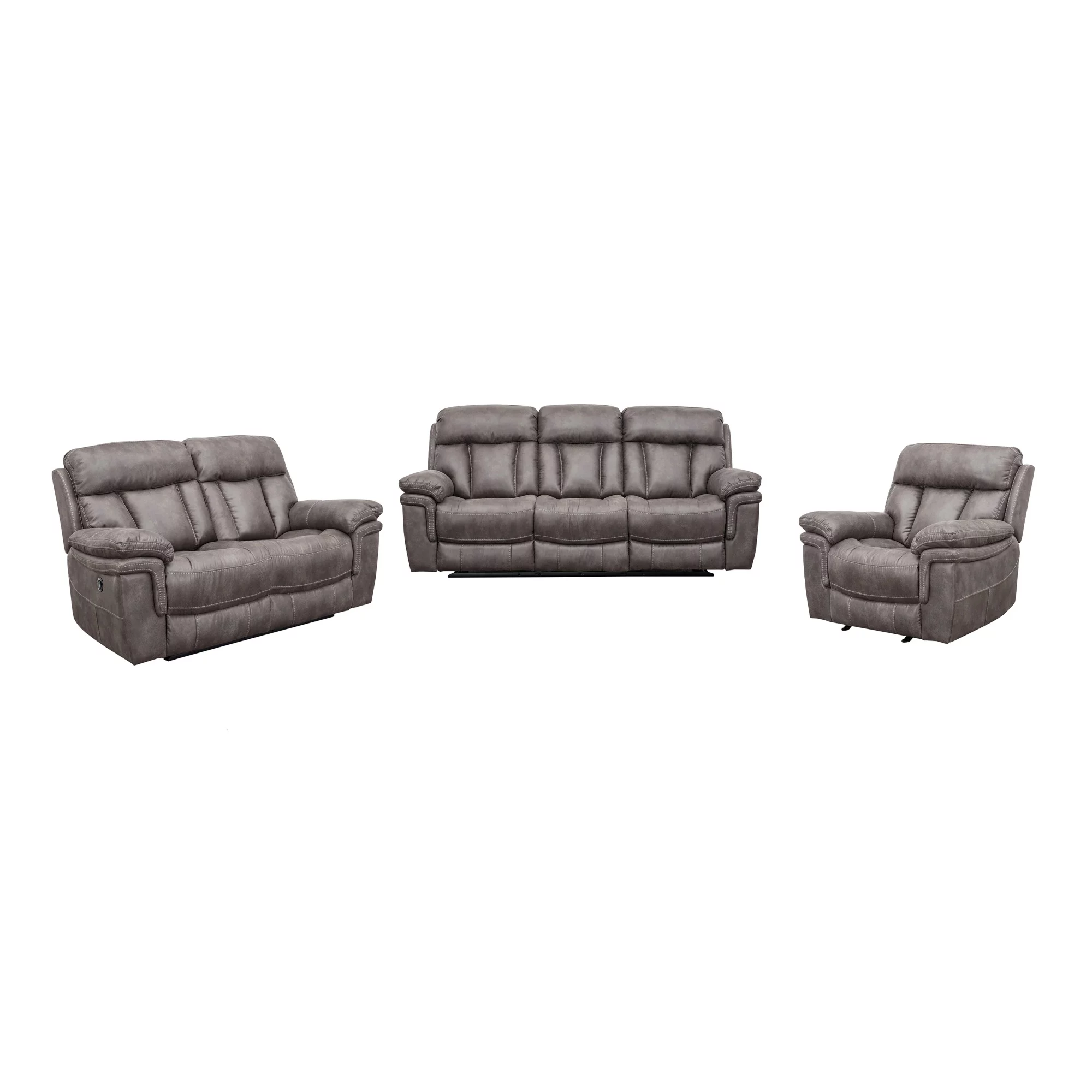 Armen Living Estelle Power Reclining 3 Piece room Set in Gunmetal Fabric