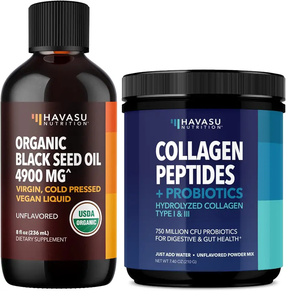 HAVASU NUTRITION Organic Black Seed Oil Liquid + Collagen Peptide Probiotic Powder Bundle - Kansas Nuitrition - HNZSDS