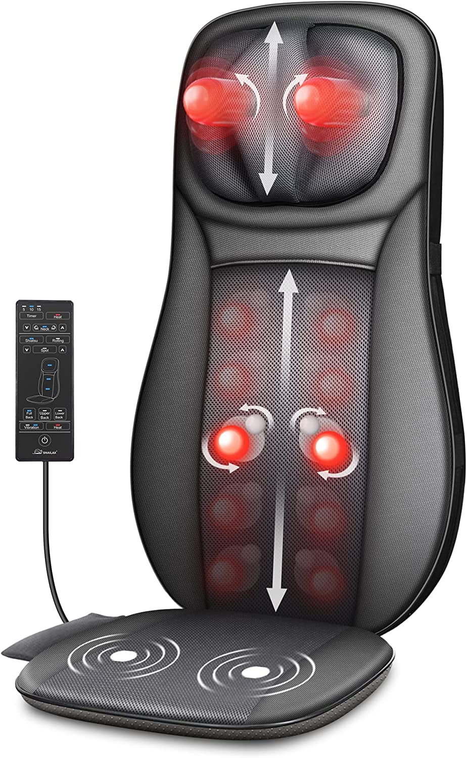 Snailax Shiatsu Full Back Massager with Heat, Adjustable Chair Massager pad, Rolling Massage Seat Cushion, Gifts