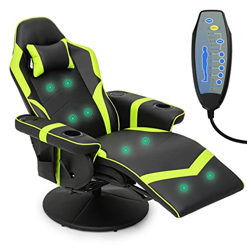 Magshion Massage Gaming Recliner Chair, 360° Swivel PU Leather Reclining Chair with Adjustable Backrest, Footrest