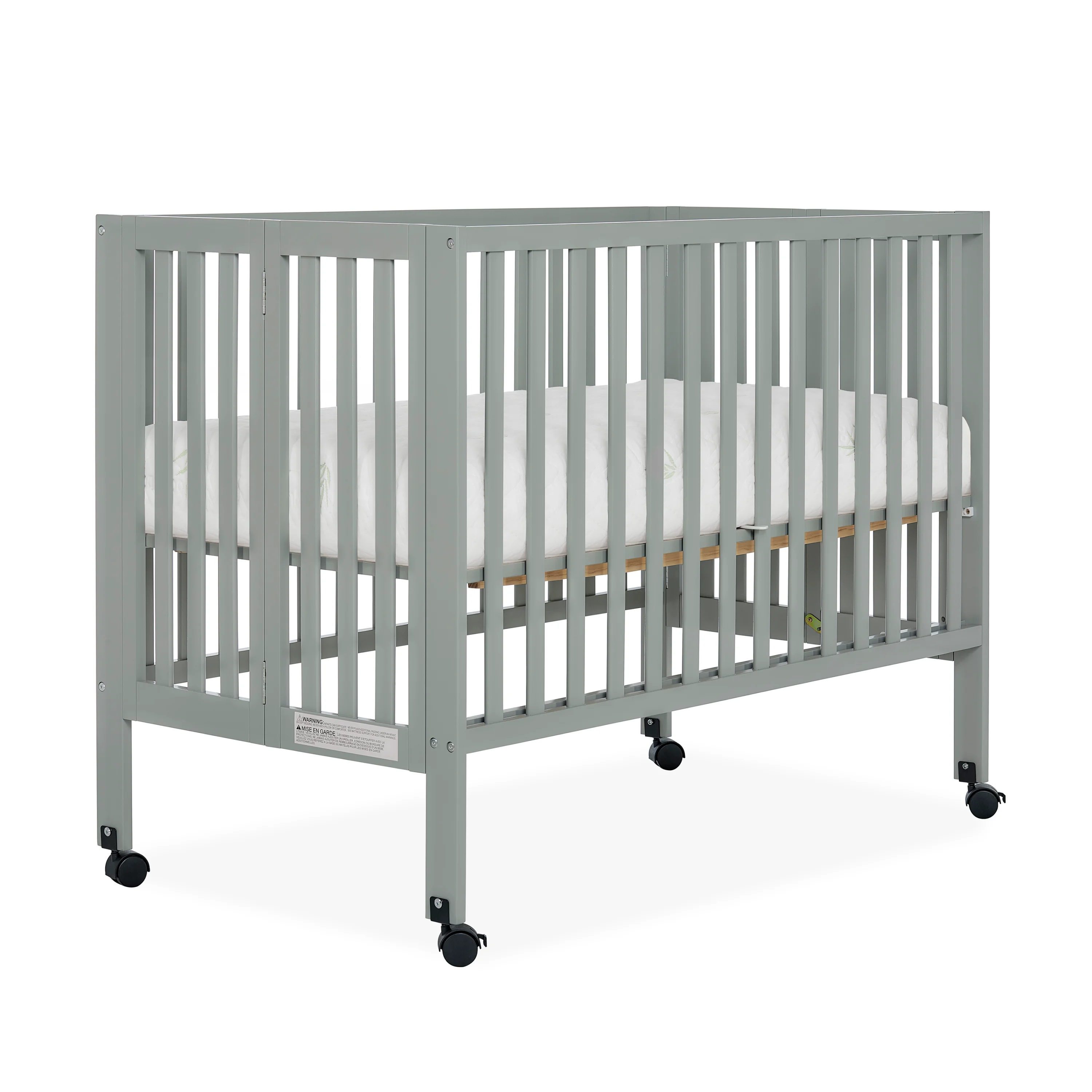 Dream On Me Quinn Full-Size Folding Crib in Cool Grey, Removeable Wheels, Modern Nursey, Adjustable Mattress Support, Portable Crib