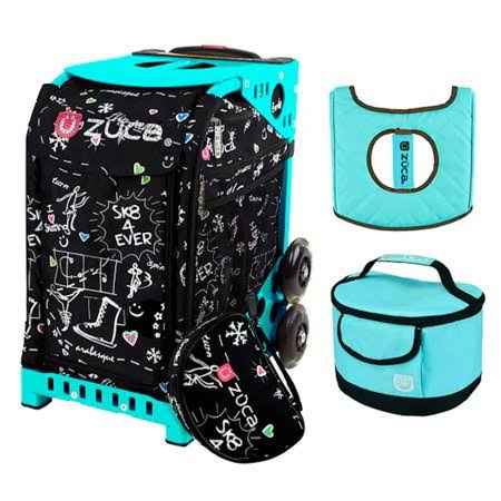 Zuca Sport Bag - Sk8 Black with Gift Turquoise/Brown Seat Cover and Turquoise Lunchbox (Turquoise Frame)
