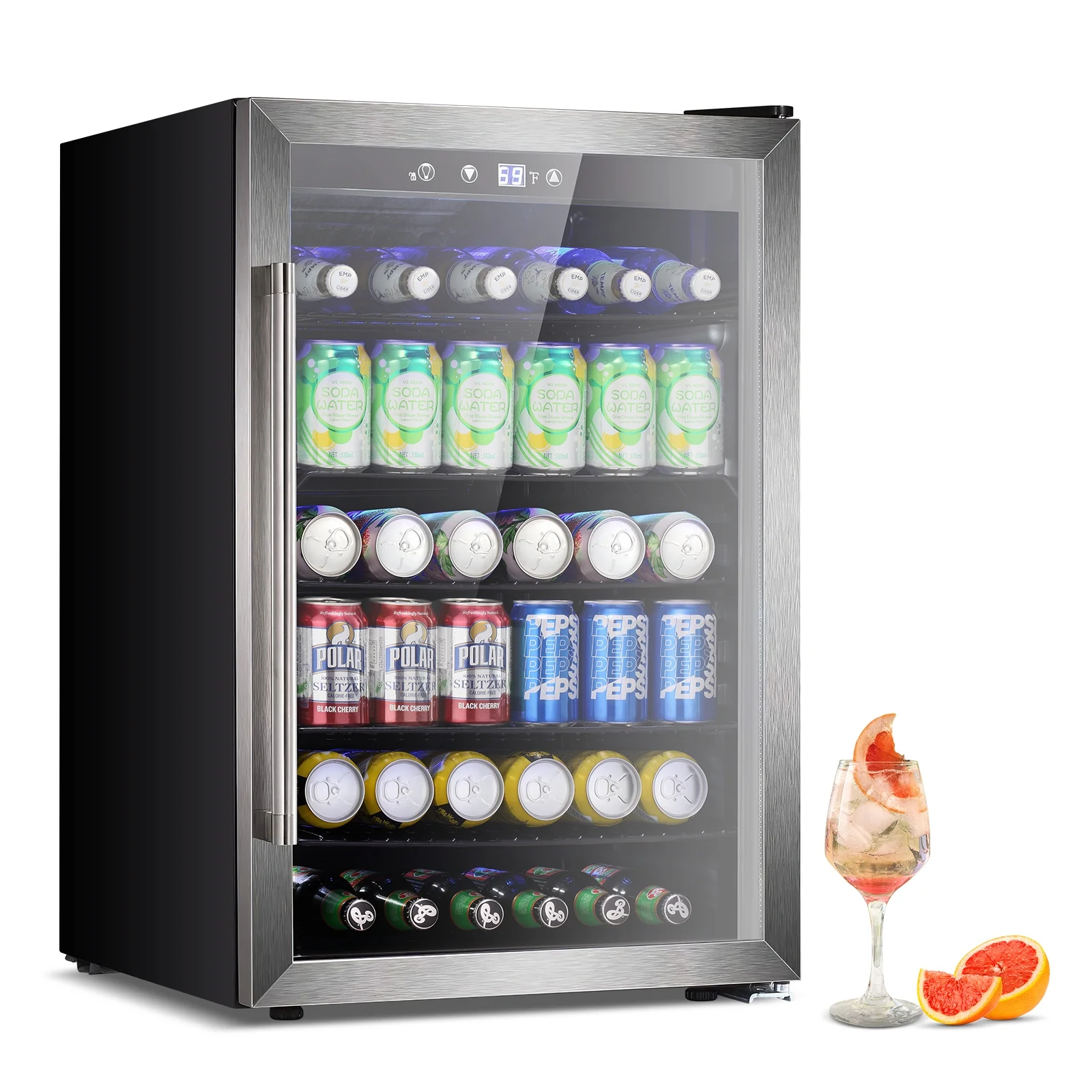Auseo 4.5cu.ft Beverage Refrigerator Cooler - 145 Can Mini Fridge Glass Door for Soda Beer or Wine Drink Dispenser Clear Front for Home
