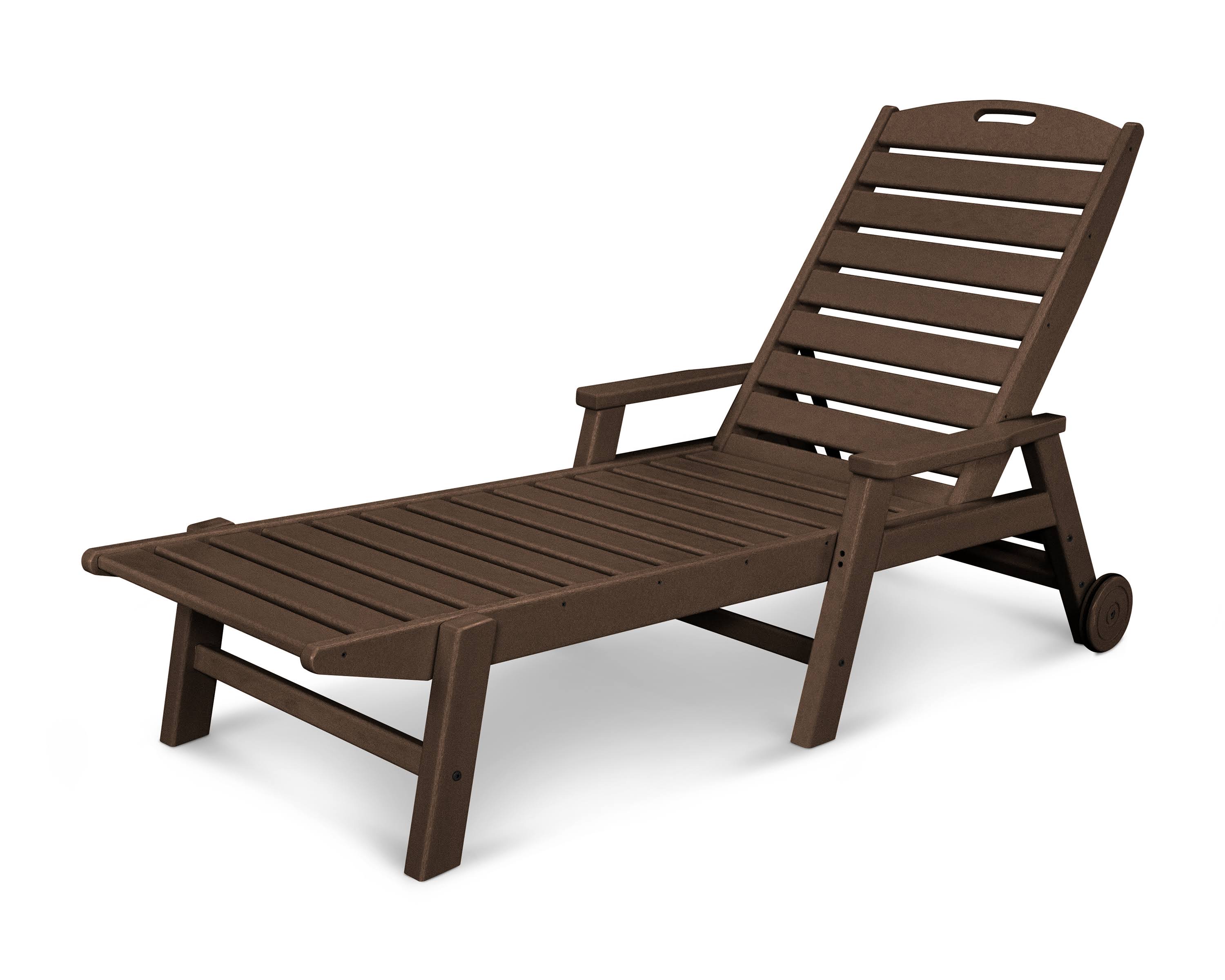 POLYWOOD Nautical Mahogany Stackable Wheeled Chaise with Arms