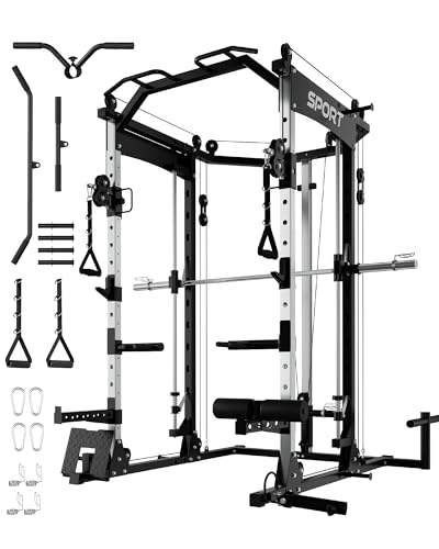 Garvee Smith Machine, 2200LBS All-in-One Squat Rack for Home Gym, Multi-Function Power Cage Cable Crossover System Strength Training Equipment