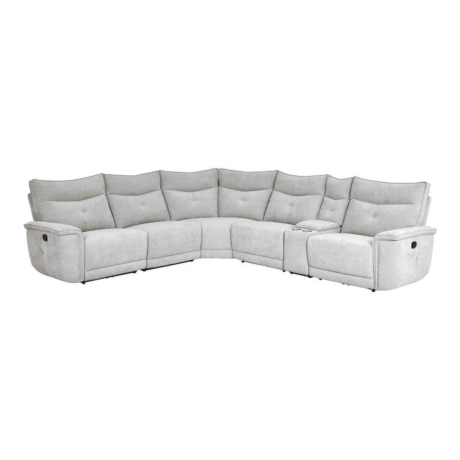 Lexicon Tesoro 6-Piece 3 Recliner Wood & Fabric Sectional Set in Mist Gray