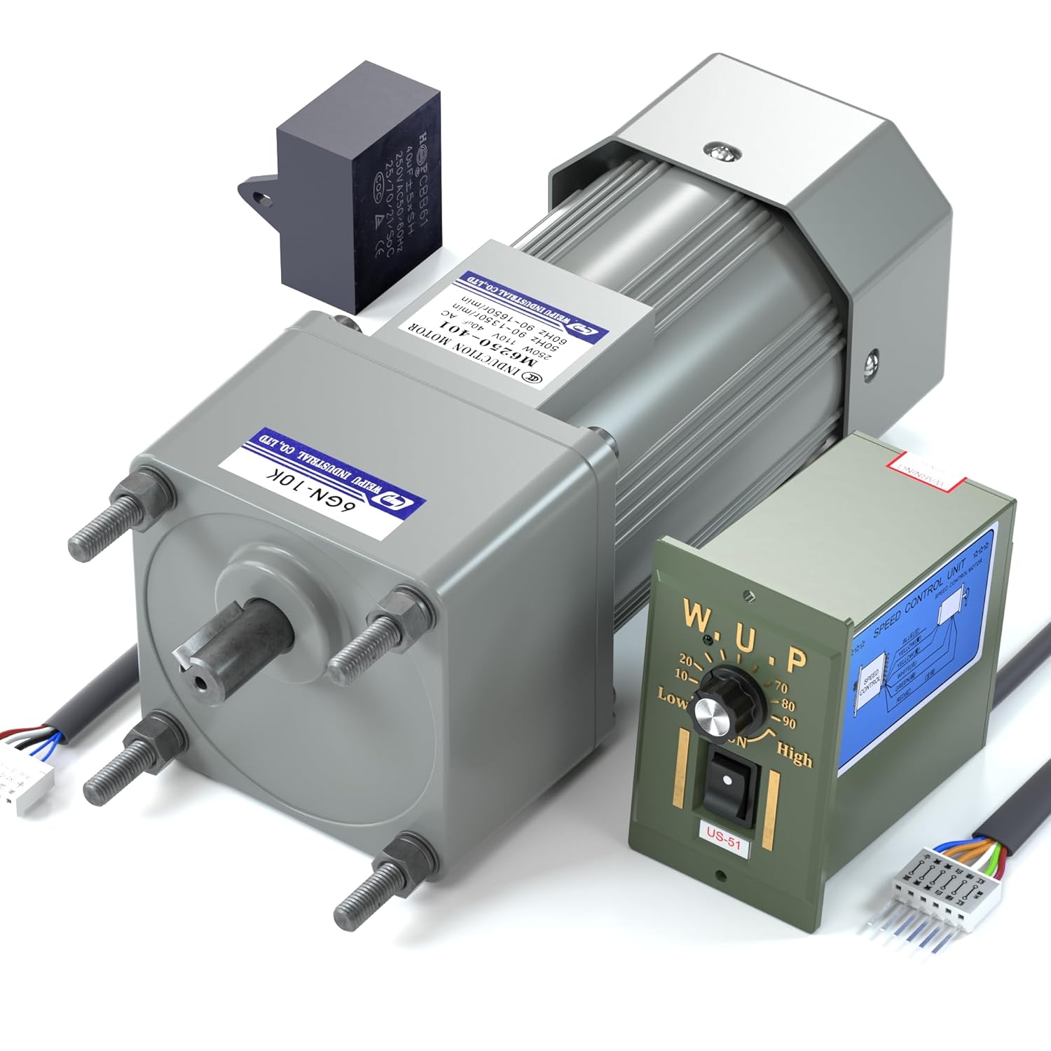 High Torque AC Motor + Speed Controller + Gear Box, 250W Single Phase Electric Motor with Gearbox, Variable Speed Motor