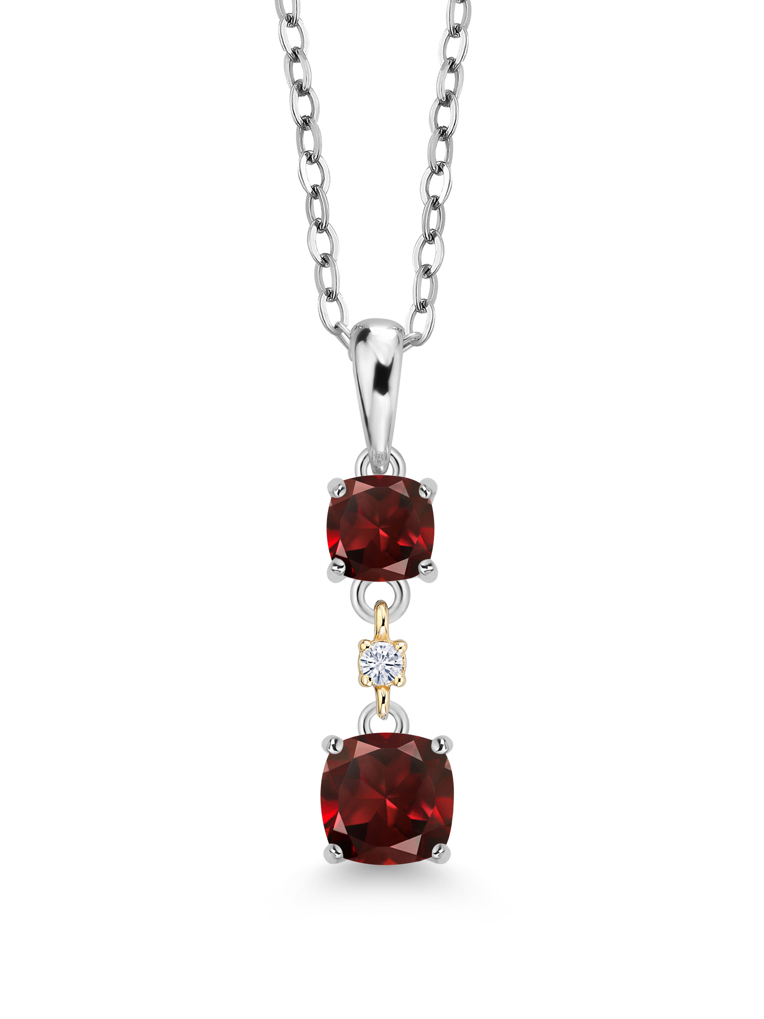 Gem Stone King 1.24 Ct Cushion Red Garnet 925 Silver and 10K Yellow Gold Pendant with Chain