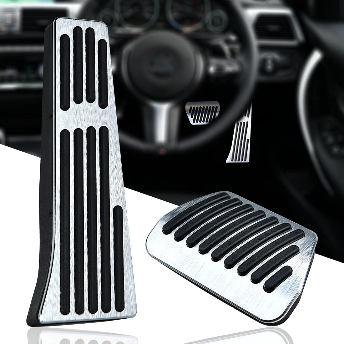 KVR Foot Pedal Pads No Drilling Aluminum Gas Brake Pedal Covers for Some Models BMW 1 2 3 4 5 6 7 Series X3 X4 X5 X6 X7 Automatic Car Accelerator