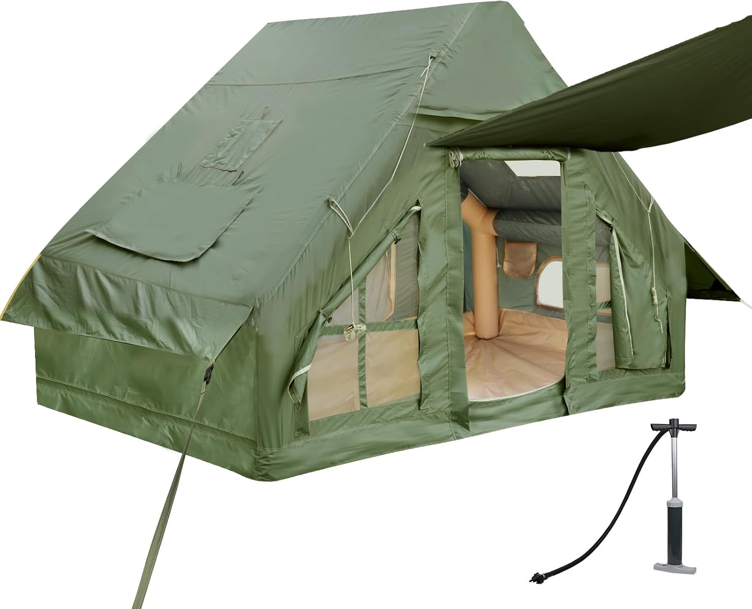 Inflatable Camping Tent with Pump and Stove Jack, 4-6 Person Inflatable Tent for Camping
