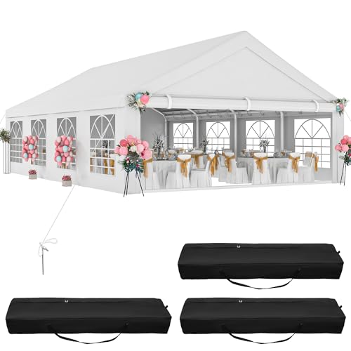 DWVO 20x30FT Large Party Tent Outdoor Heavy Duty Wedding Event Shelters Upgraded Galvanized Canopy with Large White Roof