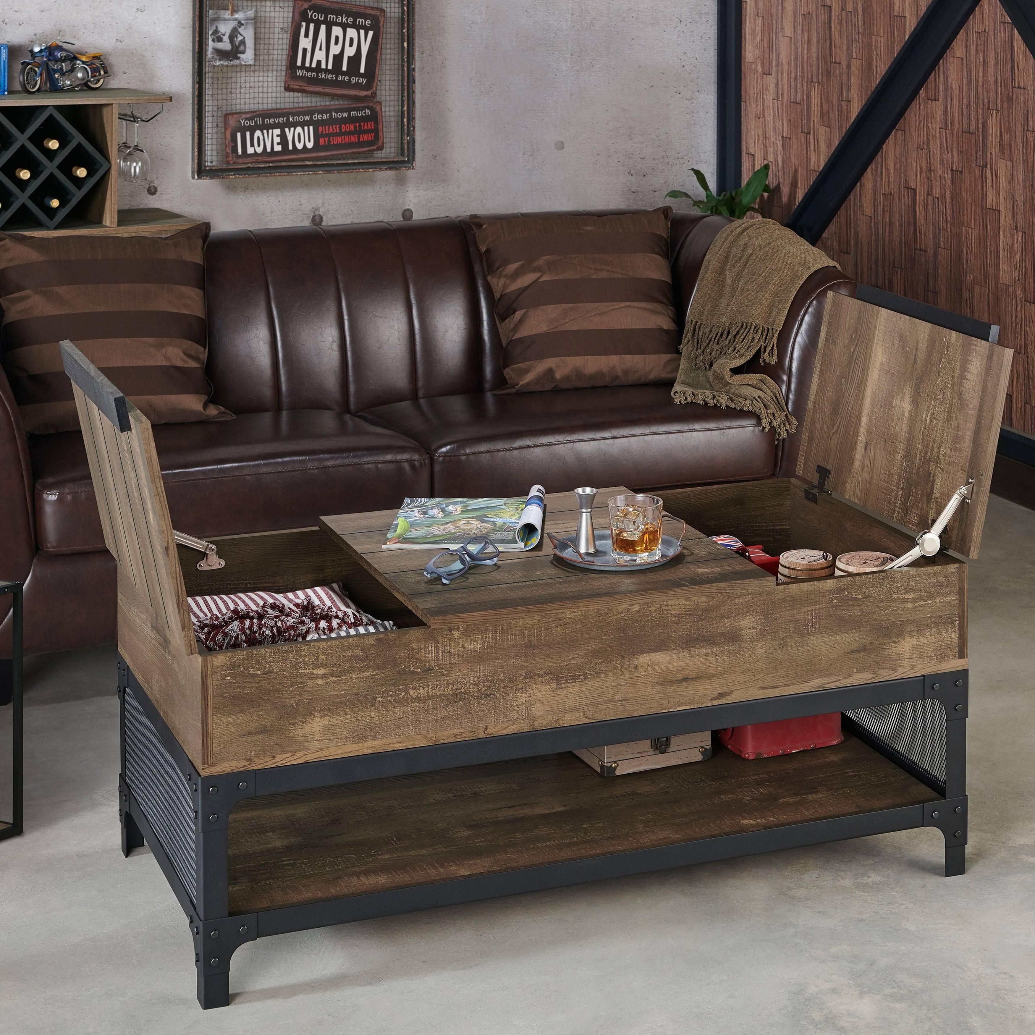 Furniture of America Domy Industrial Reclaimed Oak Lift-Top Coffee Table