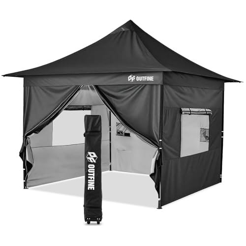 OUTFINE Heavy Duty Canopy 10x10 Pop Up Commercial Canopy Tent with 3 Side Walls Instant Shade, Bonus Upgrade Roller Bag, 4 Weight Bags