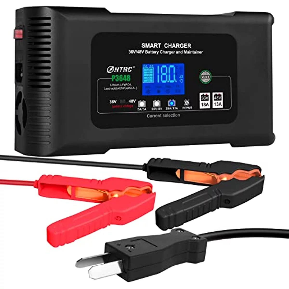 HTRC 36V 18-Amp and 48V 13-Amp Golf cart Charger , Car Battery Charger, Trickle Charger,Lithium,LiFePO4,Lead-Acid AGM/Gel/SLA..Battery Charger