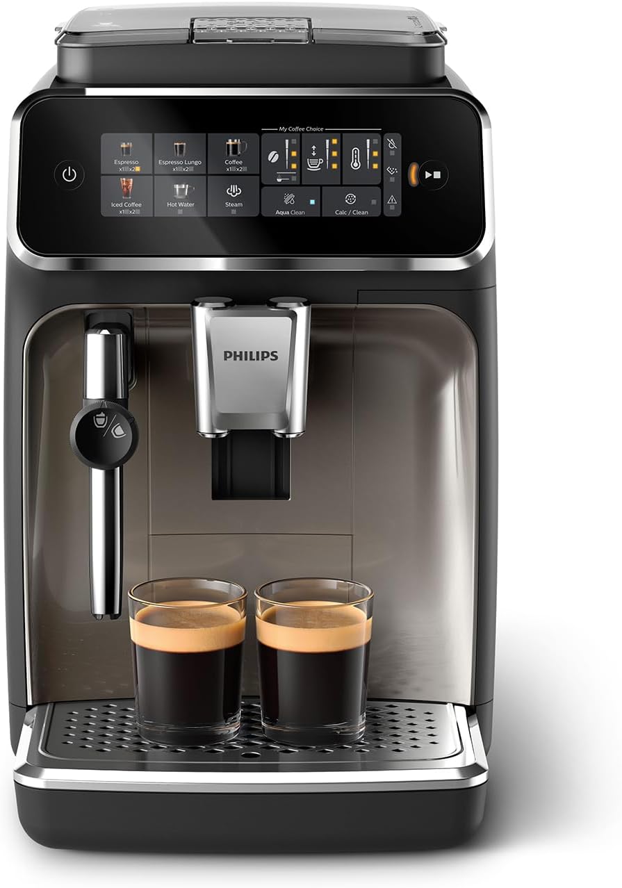 PHILIPS 3300 Series Fully Automatic Espresso Machine - 5 Beverages, Intuitive Touch Display, Classic Milk Frother, SilentBrew, 100% Ceramic Grinder