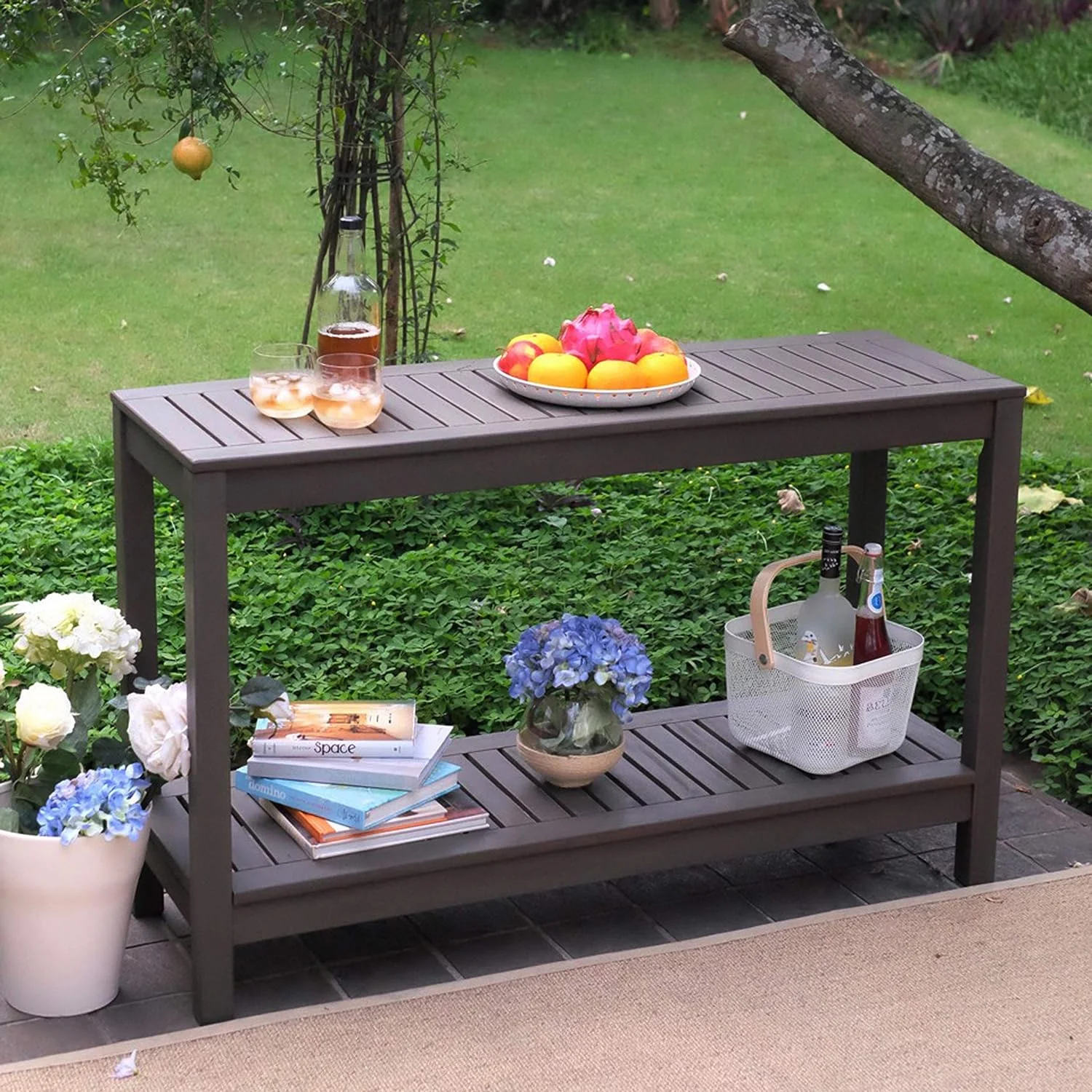 Outdoor Console Table Grey Modern Contemporary Traditional Transitional Rectangle Mahogany 1 Piece Weather Resistant