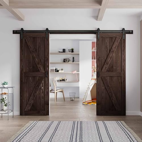 Fredbeck 30 Double Brown Barn Door with 10 ft Hardware Included (60 barn Door)