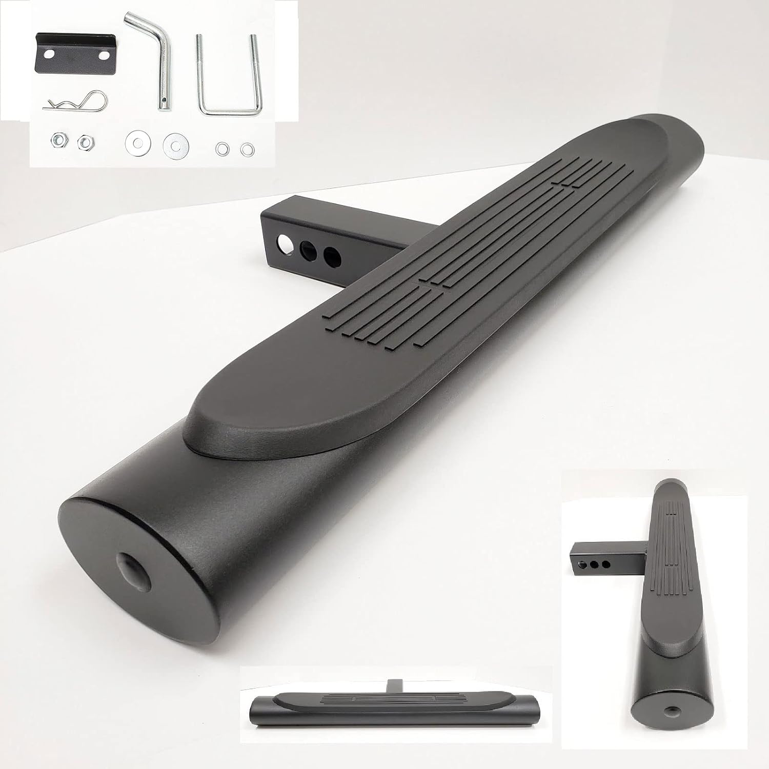 LEDIN 28" Lx3 Hx4 W Towing Hitch Step Bar 2" Receiver Black 4" Oval Straight Universal Truck Trailer Rear Bumper Guard