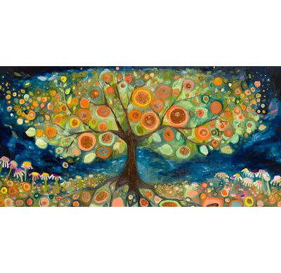 GreenBox Art &Orange Tree Landscape& by Eli Halpin Print of Painting on Canvas Size: 12x22 H x 24x22 W x 1.5x22 D